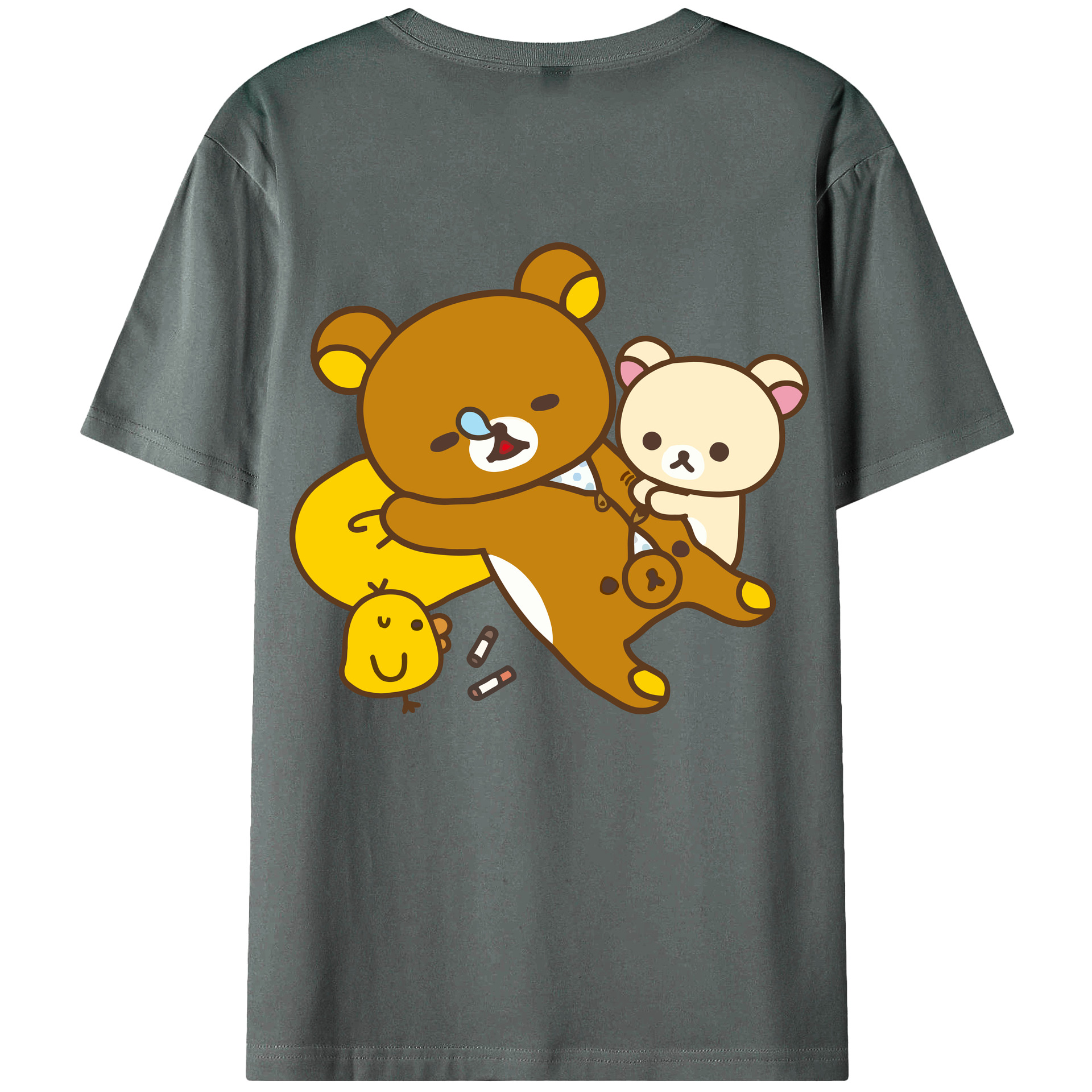 （画像用） リラックマ リラックマ キイロイトリ Rilakkuma Korilakkuma Kiiroitori 綿100％ メンズ半袖Tシャツ（バックプリント） 通気性